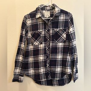 (S) Pacsun LA Hearts Navy/White Flannel Long Sleeve Button Down Shirt